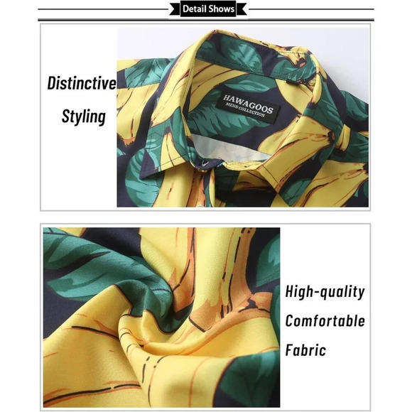 ❤️Men Yellow  Short Sleeve Button Down Casual Beach Tropical Holiday Shirts - Picture 3 of 6